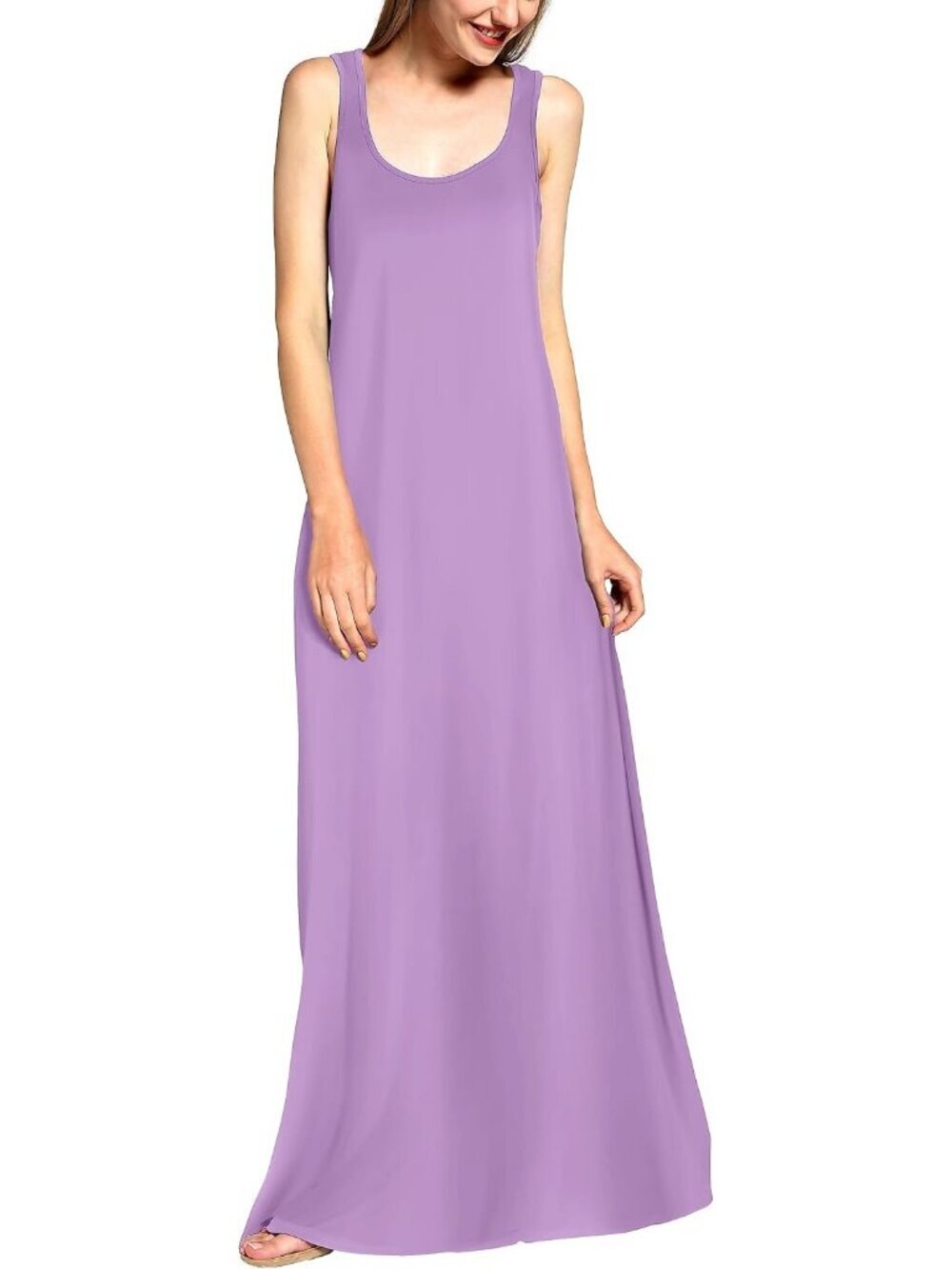 Women's Lavendar Scoop Neck Sleeveless Summer Beach Tank Casual Maxi Dress - Picture 3 of 5